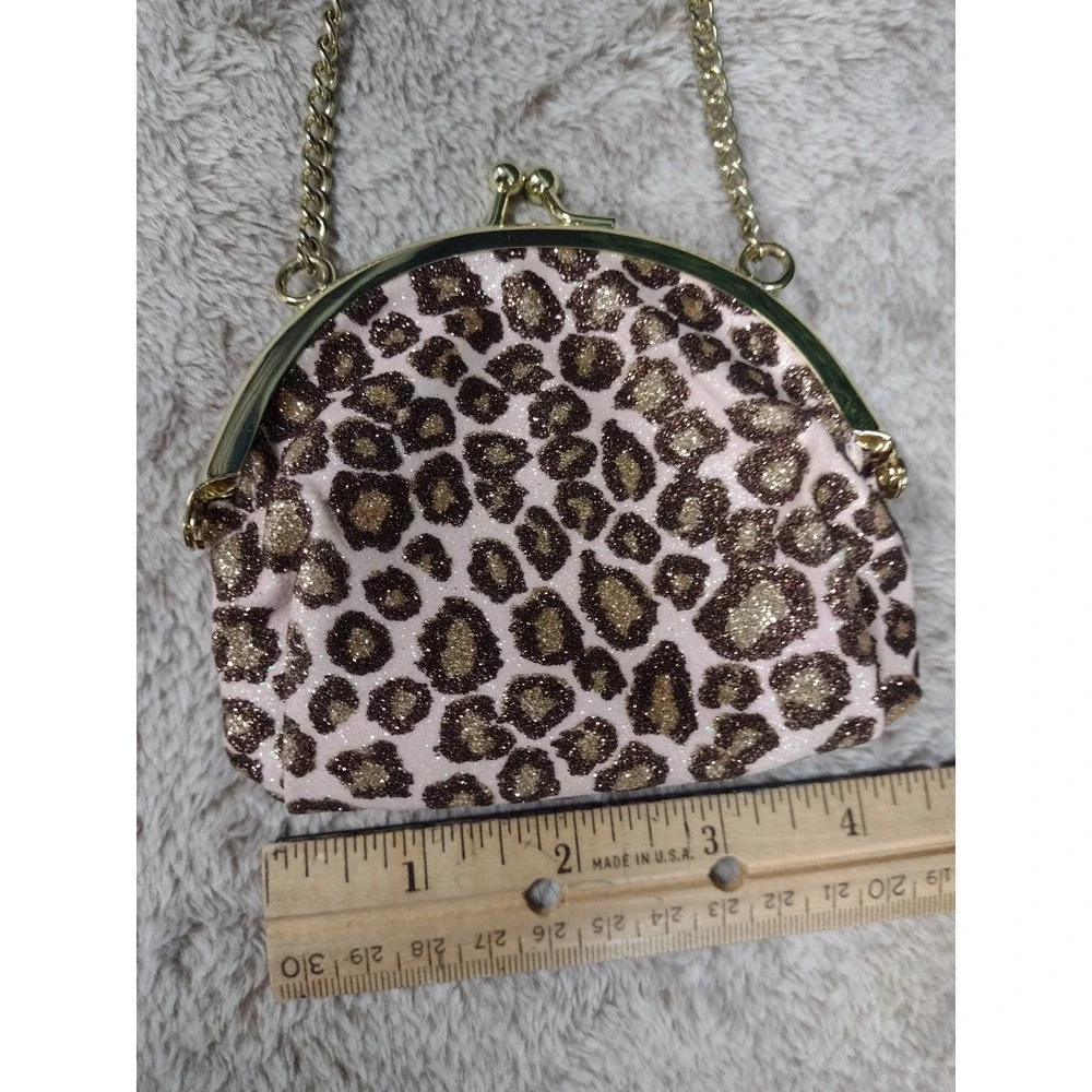 Gymboree Girls Leopard‎ Print Glitter Bow Coin Purse Pink Gold Chain Strap